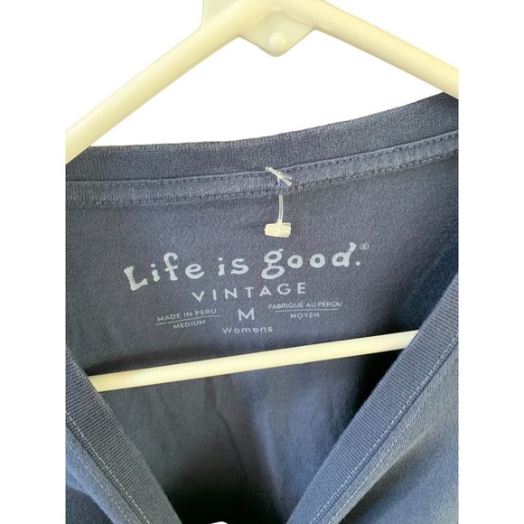Life is Good Womens Size M Blue Long Sleeve TShirt Tee Shirt Top Gam On Dog Foot - Picture 2 of 3